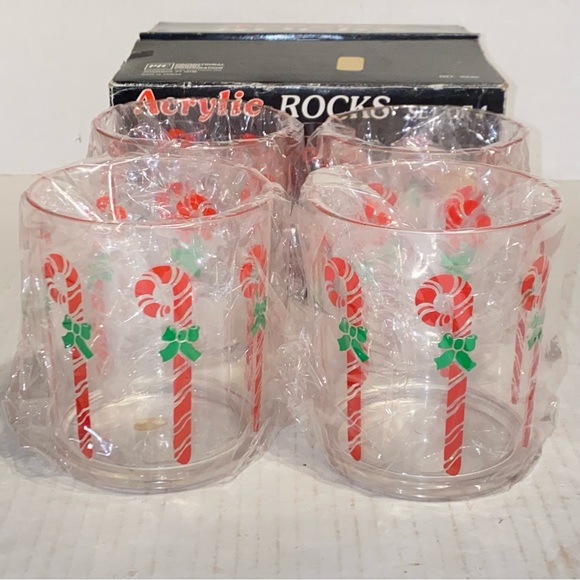 Vintage Acrylic Candy Cane Rocks Glasses Set of 4 Retro Holiday Drinkware 14oz - Picture 6 of 14